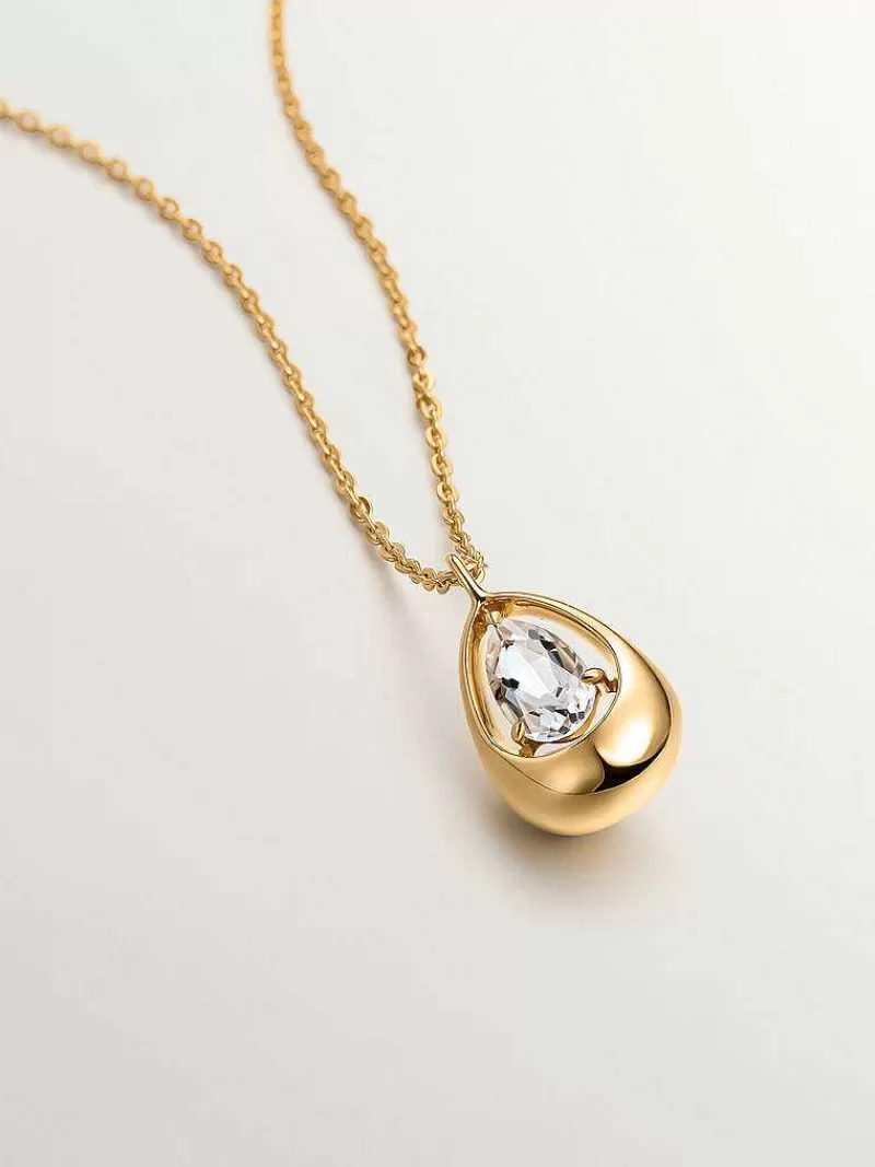 Aristocrazy Collares De Plata-Colgante De Plata 925 Banada En Oro Amarillo De 18K Con Cuarzo Blanco