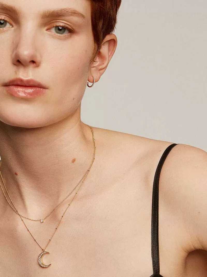 Aristocrazy Collares De Plata-Colgante De Plata 925 Banada En Oro Amarillo De 18K Con Luna Y Topacios Blancos