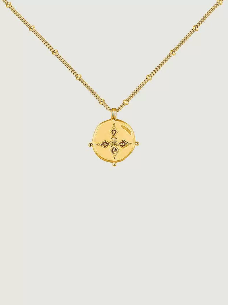 Aristocrazy Collares De Plata-Colgante De Plata 925 Banada En Oro Amarillo De 18K Con Medalla Estilo Antiguo