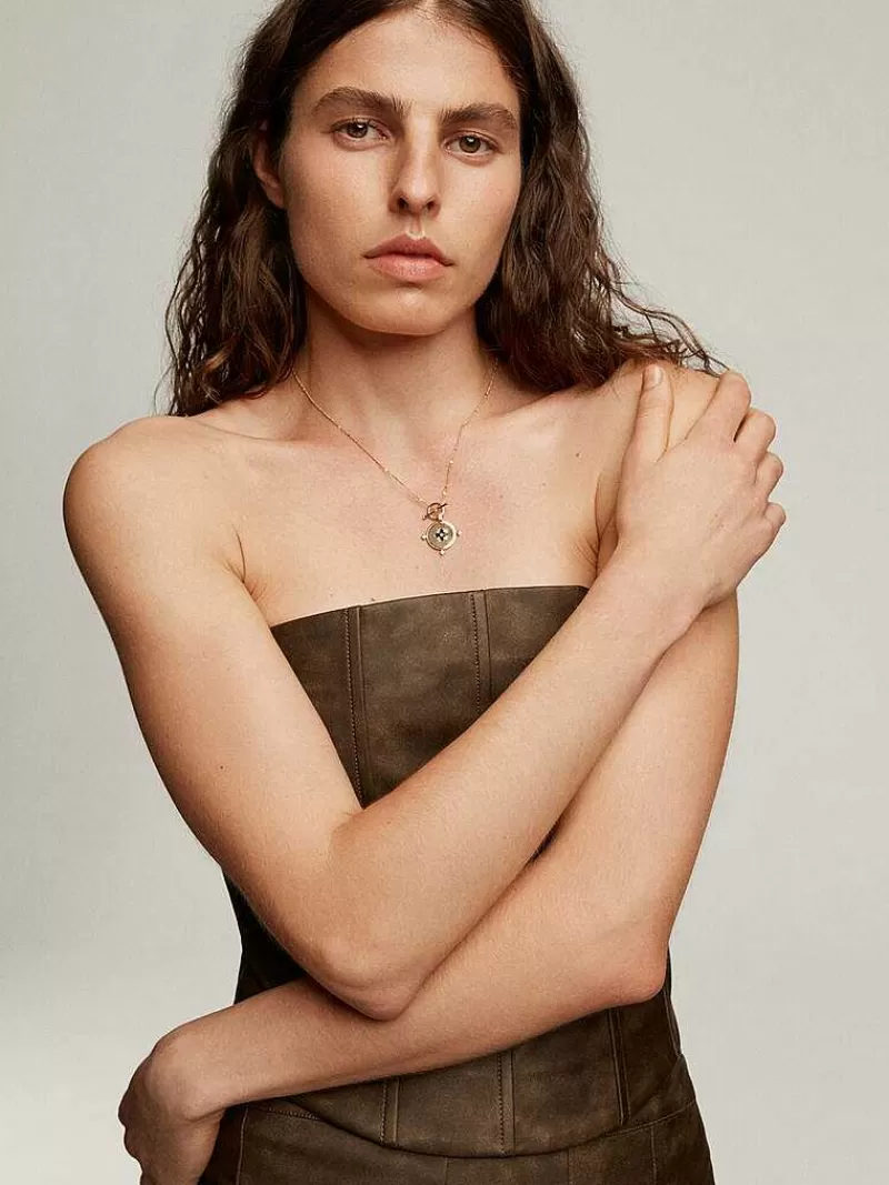 Aristocrazy Collares De Plata-Colgante De Plata 925 Banada En Oro Amarillo De 18K Con Medalla, Topacios Blancos Y Esmalte Negro