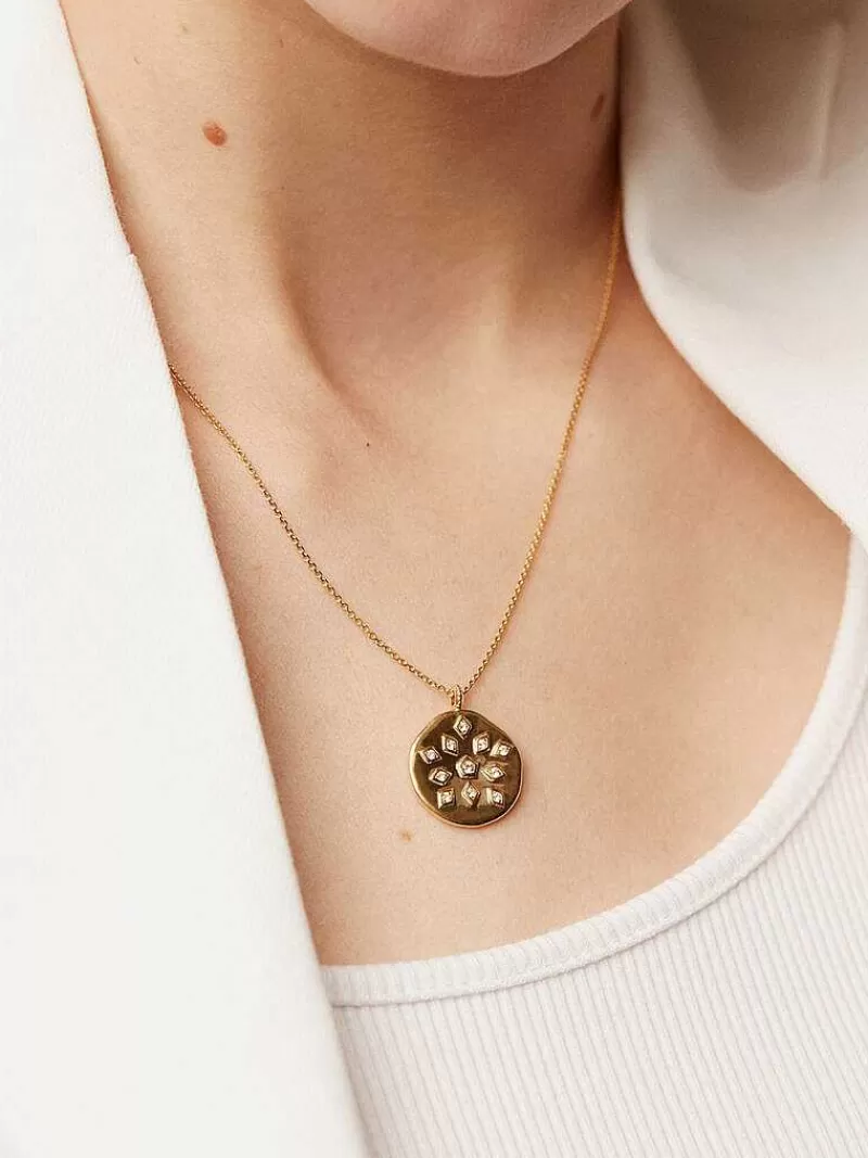 Aristocrazy Collares De Plata-Colgante De Plata 925 Banada En Oro Amarillo De 18K Con Medalla Y Topacios Blancos