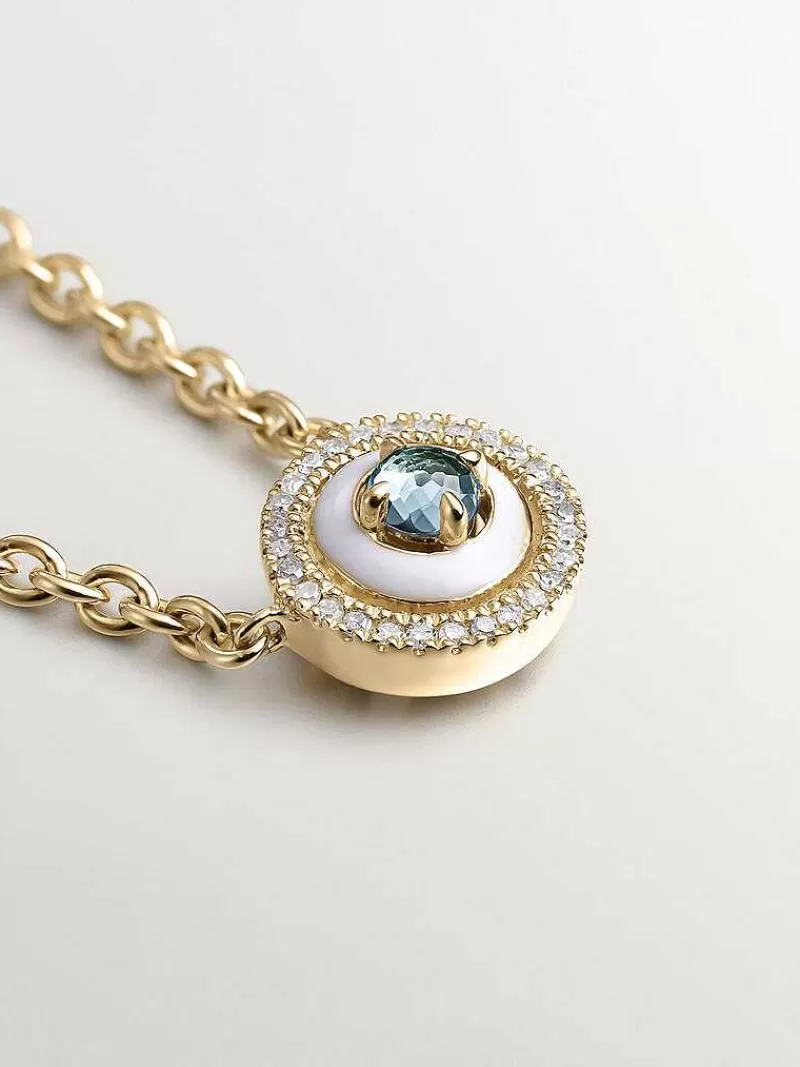 Aristocrazy Collares De Plata-Colgante De Plata 925 Banada En Oro Amarillo De 18K Con Topacio Azul Swiss, Diamantes Blancos Y Esmalte Blanco