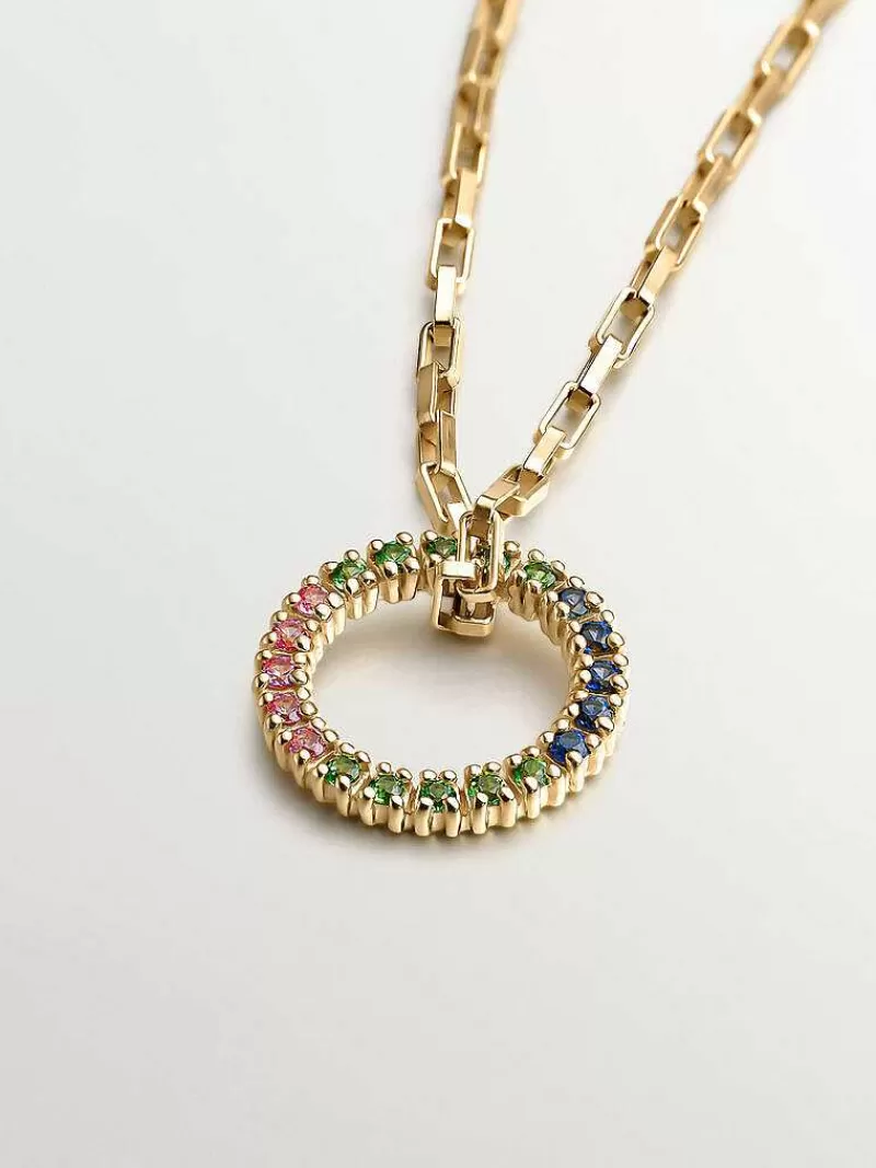 Aristocrazy Collares De Plata-Colgante De Plata 925 Banada En Oro Amarillo De 18K Con Tsavoritas Y Zafiros Multicolor