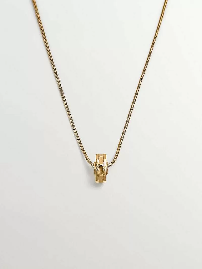 Aristocrazy Collares De Plata-Colgante De Plata 925 Banada En Oro Amarillo De 9K Con Eslabones Barbado Y Motivo Geometrico