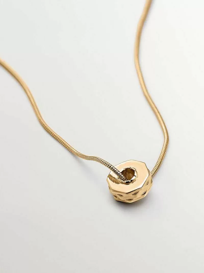 Aristocrazy Collares De Plata-Colgante De Plata 925 Banada En Oro Amarillo De 9K Con Eslabones Barbado Y Motivo Geometrico