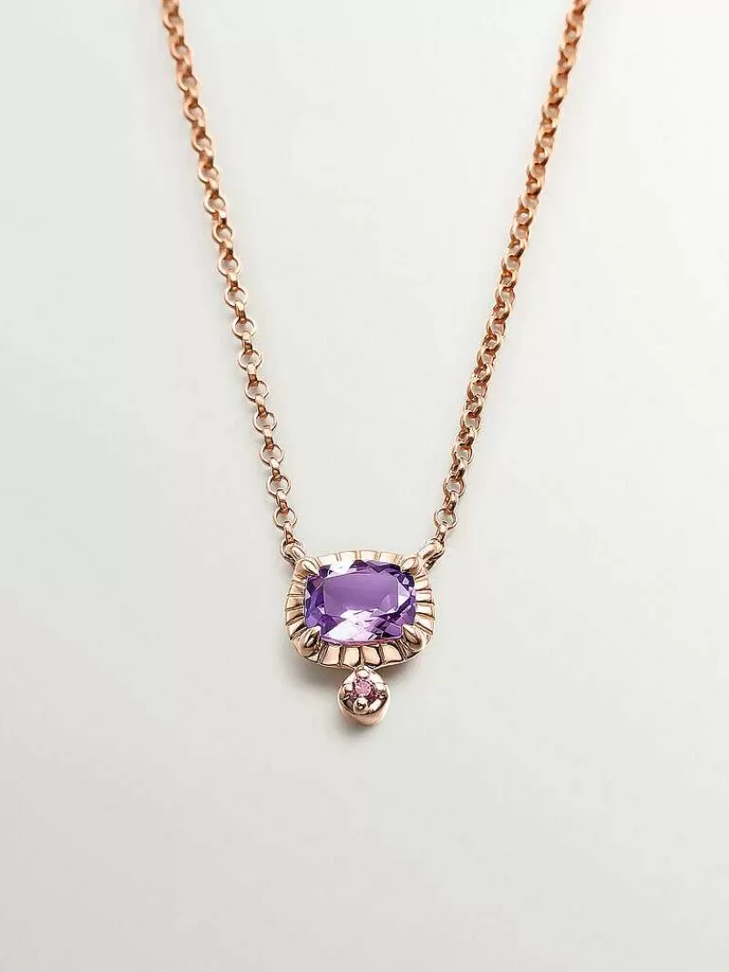 Aristocrazy Collares De Plata-Colgante De Plata 925 Banada En Oro Rosa De 18K Con Amatista Morada Y Rodolita Rosa