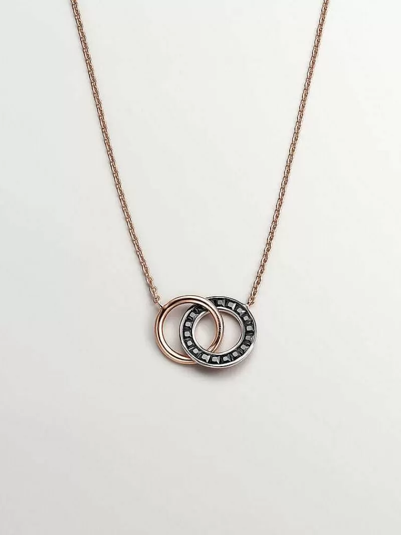 Aristocrazy Collares De Plata-Colgante De Plata 925 Banada En Oro Rosa De 18K Con Circulos Y Espinelas Negras