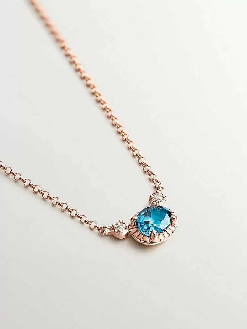 Aristocrazy Collares De Plata-Colgante De Plata 925 Banada En Oro Rosa De 18K Con Topacios Azul London Y Blancos