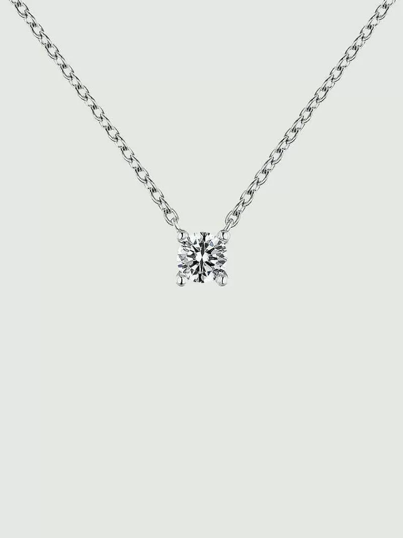 Aristocrazy Collares De Plata-Colgante Solitario De Oro Blanco De 18K Con Diamante De 0,15Cts