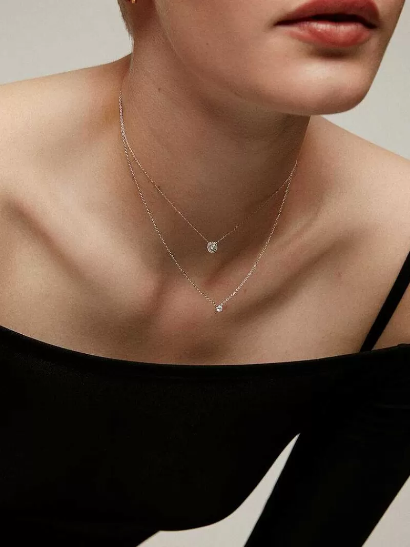 Aristocrazy Collares De Plata-Colgante Solitario De Oro Blanco De 18K Con Diamante De 0,15Cts