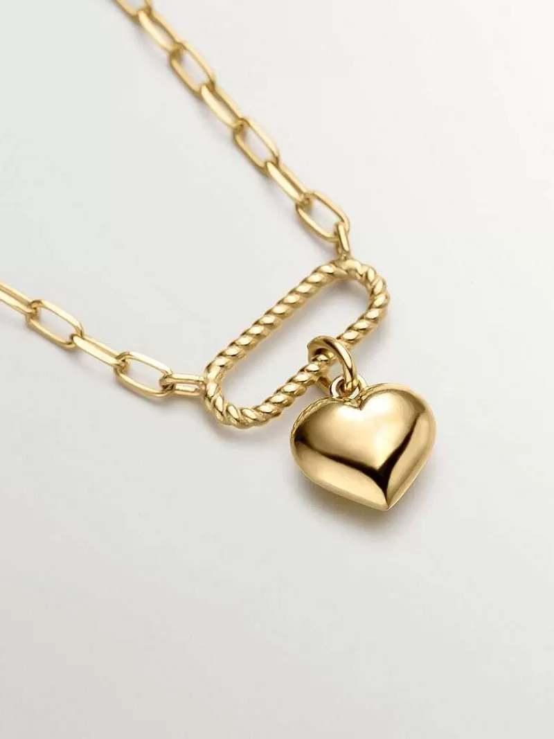 Aristocrazy Collares De Plata-Collar De Eslabones Forza De Plata 925 Banada En Oro Amarillo De 18K Con Corazon