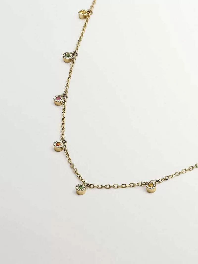 Aristocrazy Collares De Oro-Collar De Oro Amarillo De 9K Con Tsavoritas Y Zafiros Multicolor