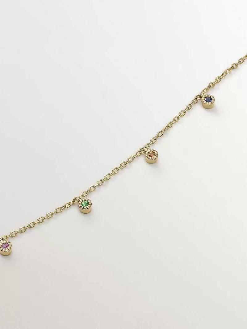 Aristocrazy Collares De Oro-Collar De Oro Amarillo De 9K Con Tsavoritas Y Zafiros Multicolor