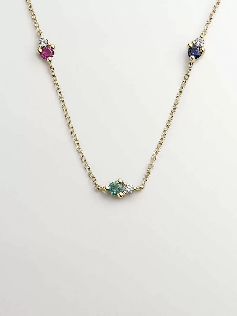 Aristocrazy Collares De Plata-Collar De Oro Amarillo De 9K Con Zafiro, Esmeralda, Rubi Y Diamantes