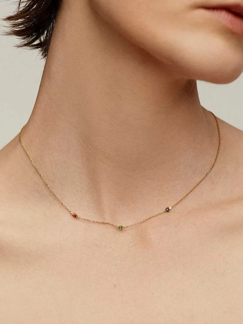 Aristocrazy Collares De Plata-Collar De Oro Amarillo De 9K Con Zafiro, Esmeralda, Rubi Y Diamantes