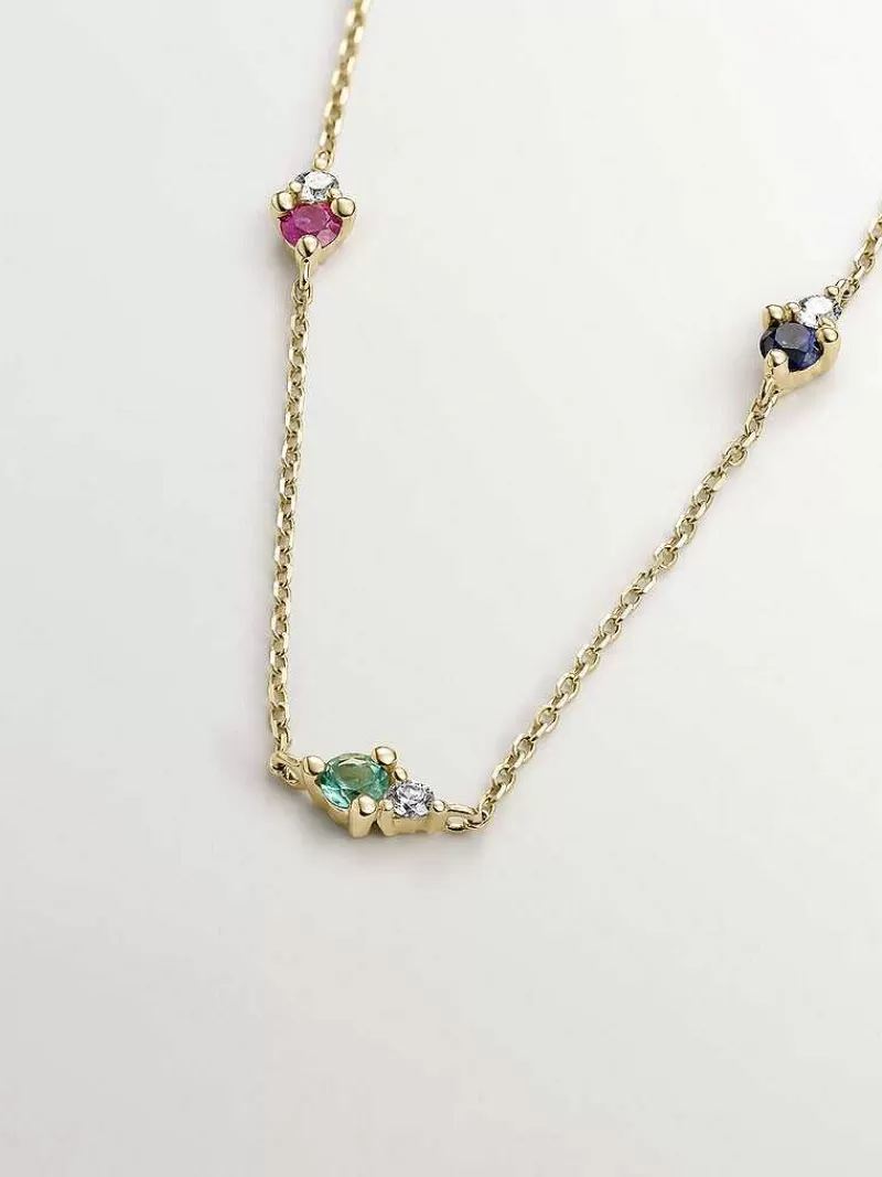 Aristocrazy Collares De Plata-Collar De Oro Amarillo De 9K Con Zafiro, Esmeralda, Rubi Y Diamantes