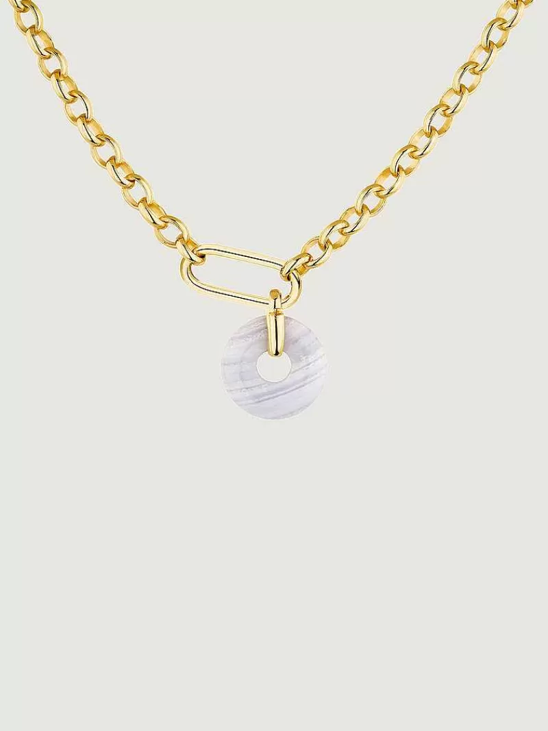 Aristocrazy Cadenas-Collar De Plata 925 Banada En Oro Amarillo De 18K Con Agata Azul