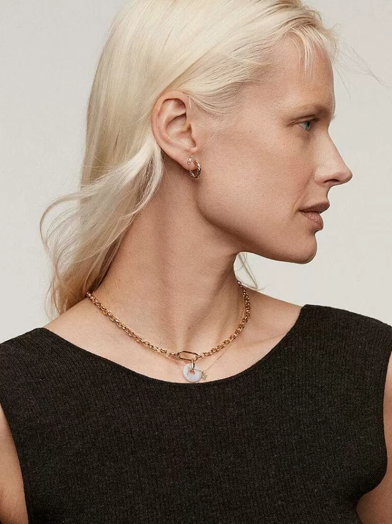 Aristocrazy Cadenas-Collar De Plata 925 Banada En Oro Amarillo De 18K Con Agata Azul