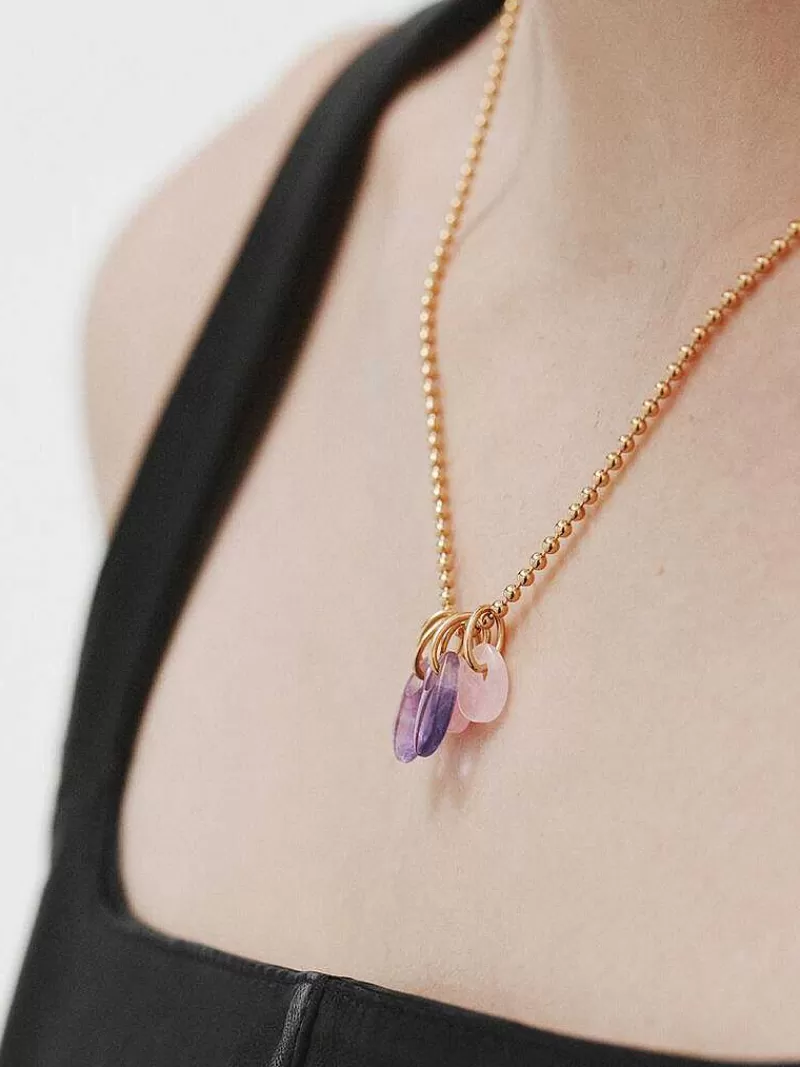 Aristocrazy Collares De Plata-Collar De Plata 925 Banada En Oro Amarillo De 18K Con Amatista Morada Y Agata Rosa