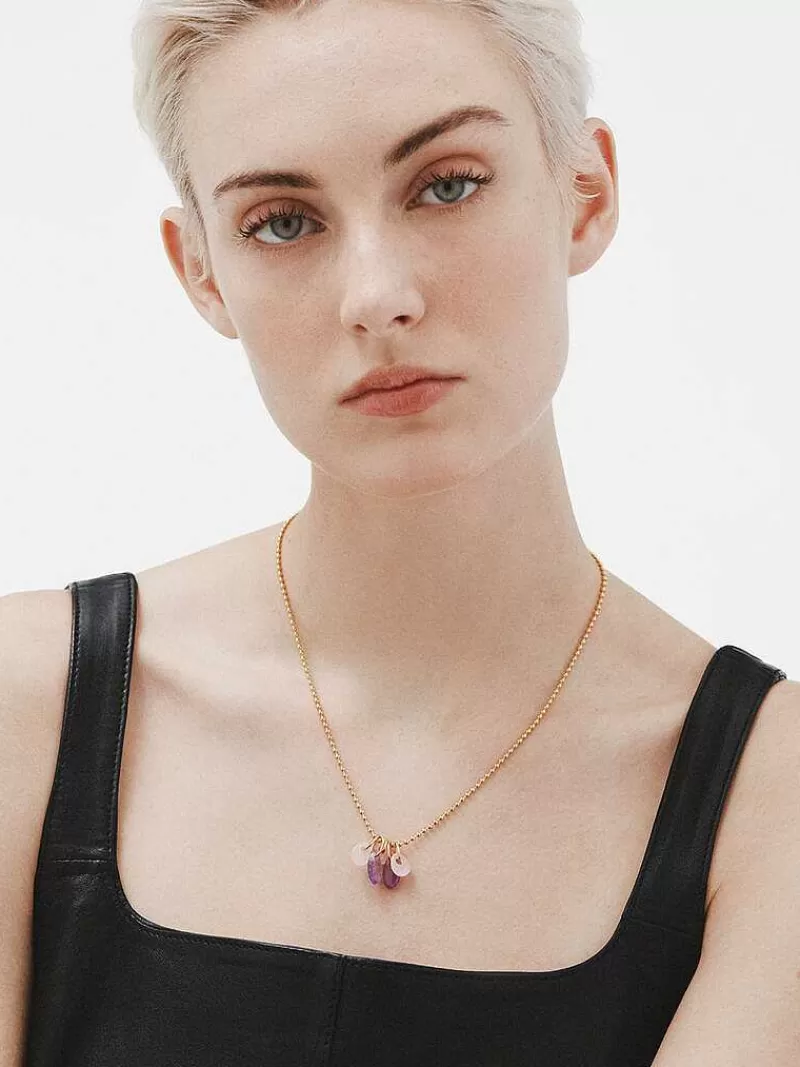 Aristocrazy Collares De Plata-Collar De Plata 925 Banada En Oro Amarillo De 18K Con Amatista Morada Y Agata Rosa