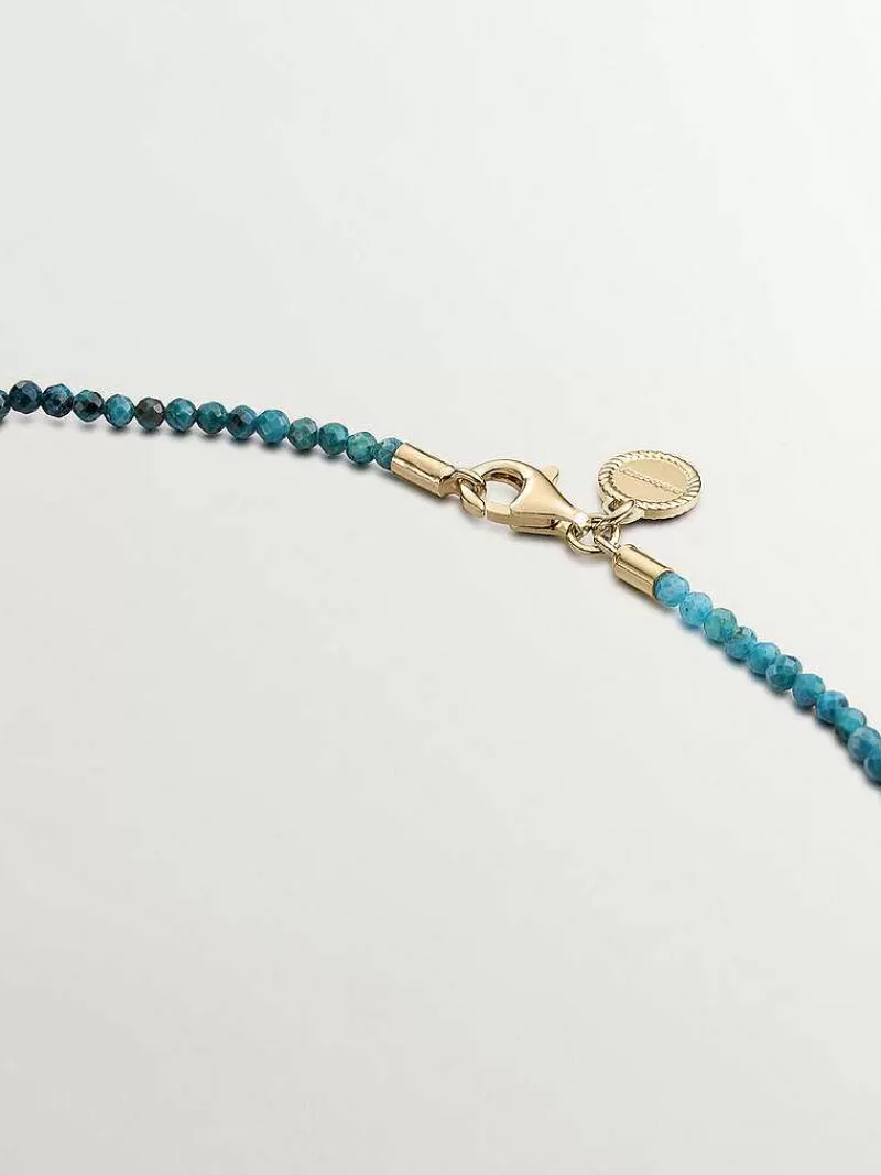 Aristocrazy Joyas Personalizadas-Collar De Plata 925 Banada En Oro Amarillo De 18K Con Bolitas De Crisocola