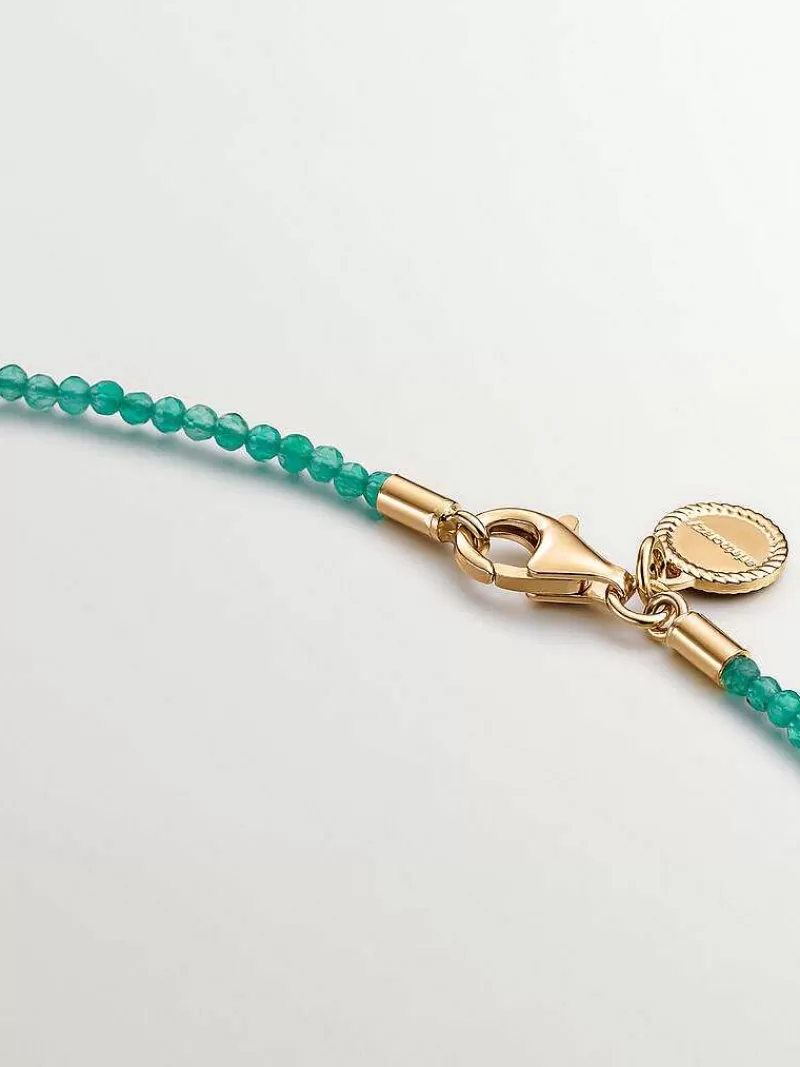 Aristocrazy Collares De Plata-Collar De Plata 925 Banada En Oro Amarillo De 18K Con Bolitas De Onix Verde