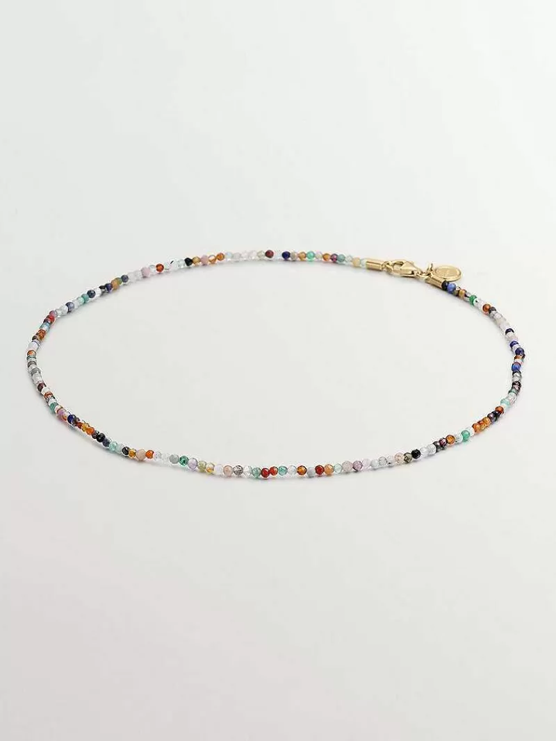 Aristocrazy Joyas Personalizadas-Collar De Plata 925 Banada En Oro Amarillo De 18K Con Bolitas De Piedras Preciosas Multicolor