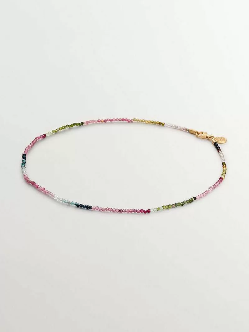 Aristocrazy Joyas Personalizadas-Collar De Plata 925 Banada En Oro Amarillo De 18K Con Bolitas De Turmalina Multicolor