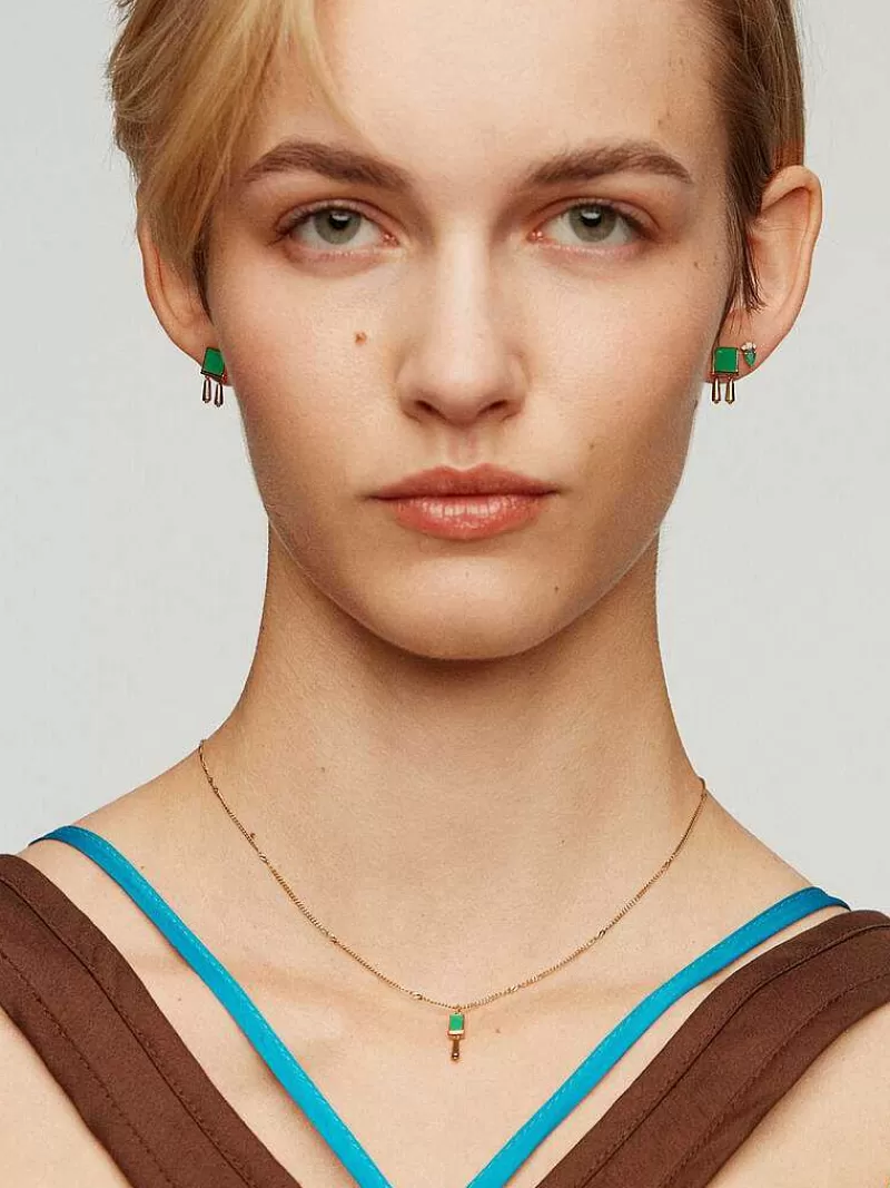 Aristocrazy Collares De Plata-Collar De Plata 925 Banada En Oro Amarillo De 18K Con Esmalte Verde