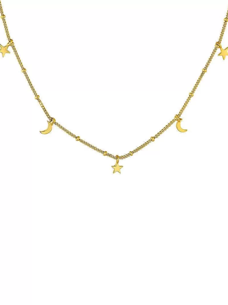 Aristocrazy Collares De Plata-Collar De Plata 925 Banada En Oro Amarillo De 18K Con Estrellas Y Lunas