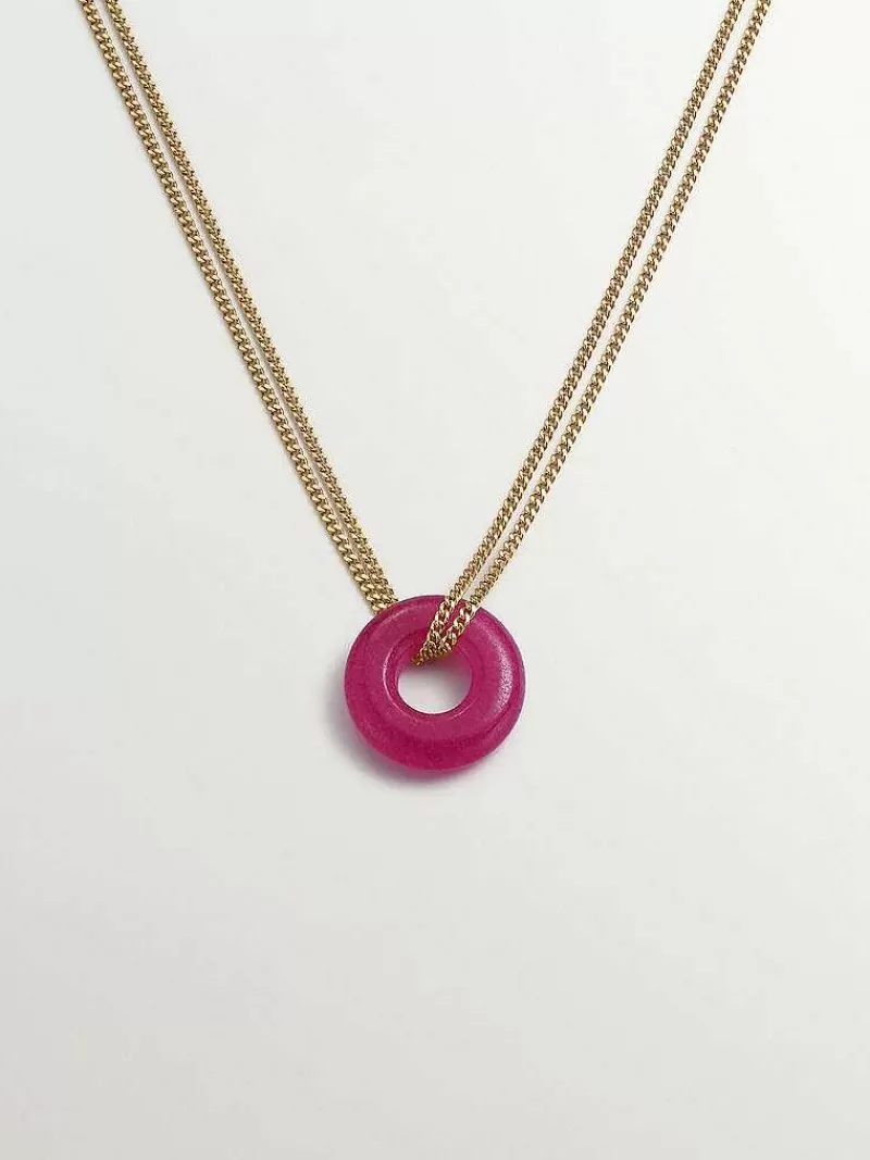 Aristocrazy Collares De Plata-Collar De Plata 925 Banada En Oro Amarillo De 18K Con Jade Rojo