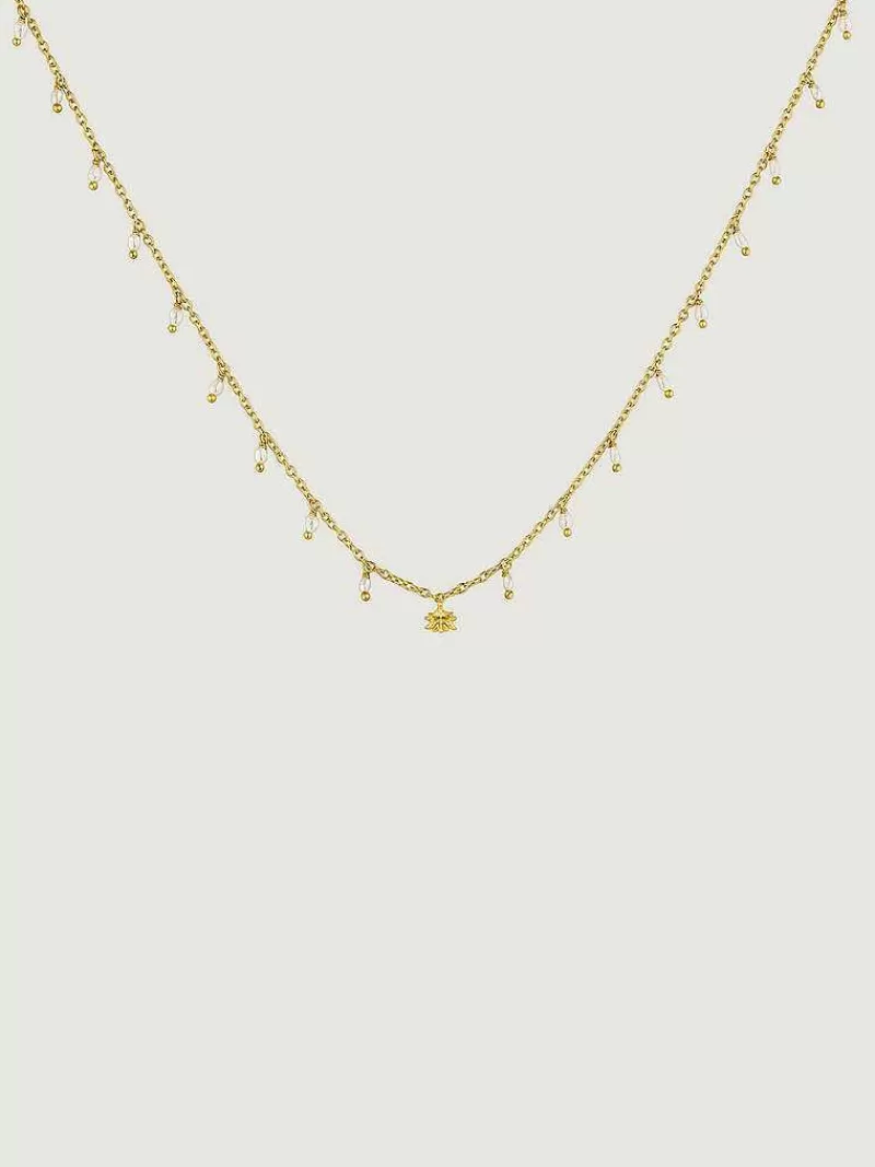 Aristocrazy Collares De Plata-Collar De Plata 925 Banada En Oro Amarillo De 18K Con Perlas De Rio Y Flor De Loto