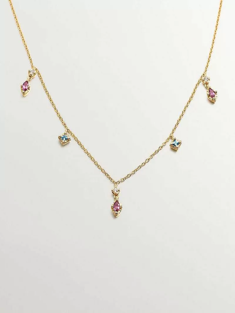 Aristocrazy Collares De Plata-Collar De Plata 925 Banada En Oro Amarillo De 18K Con Rodolitas Y Topacios