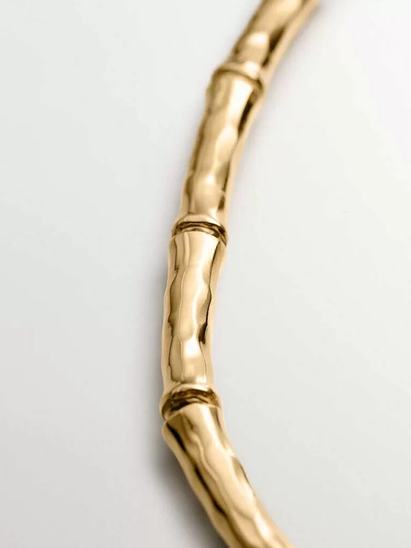 Aristocrazy Collares De Plata-Collar De Plata 925 Banada En Oro Amarillo De 18K Con Textura De Bambu