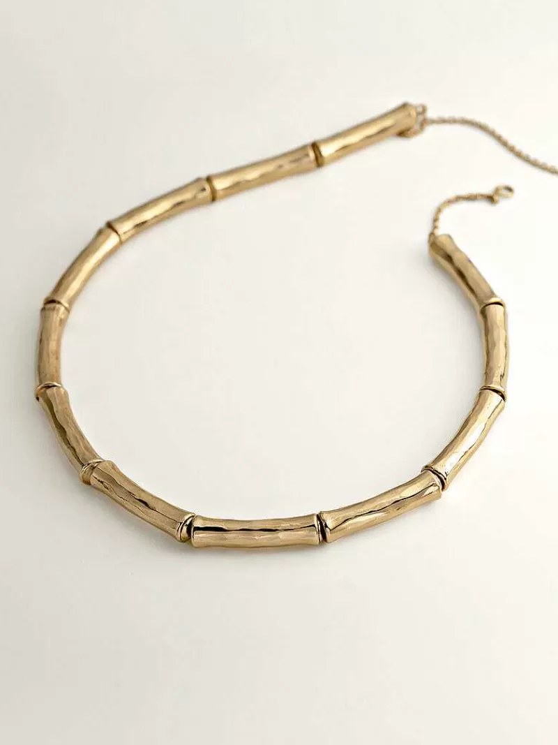 Aristocrazy Collares De Plata-Collar De Plata 925 Banada En Oro Amarillo De 18K Con Textura De Bambu