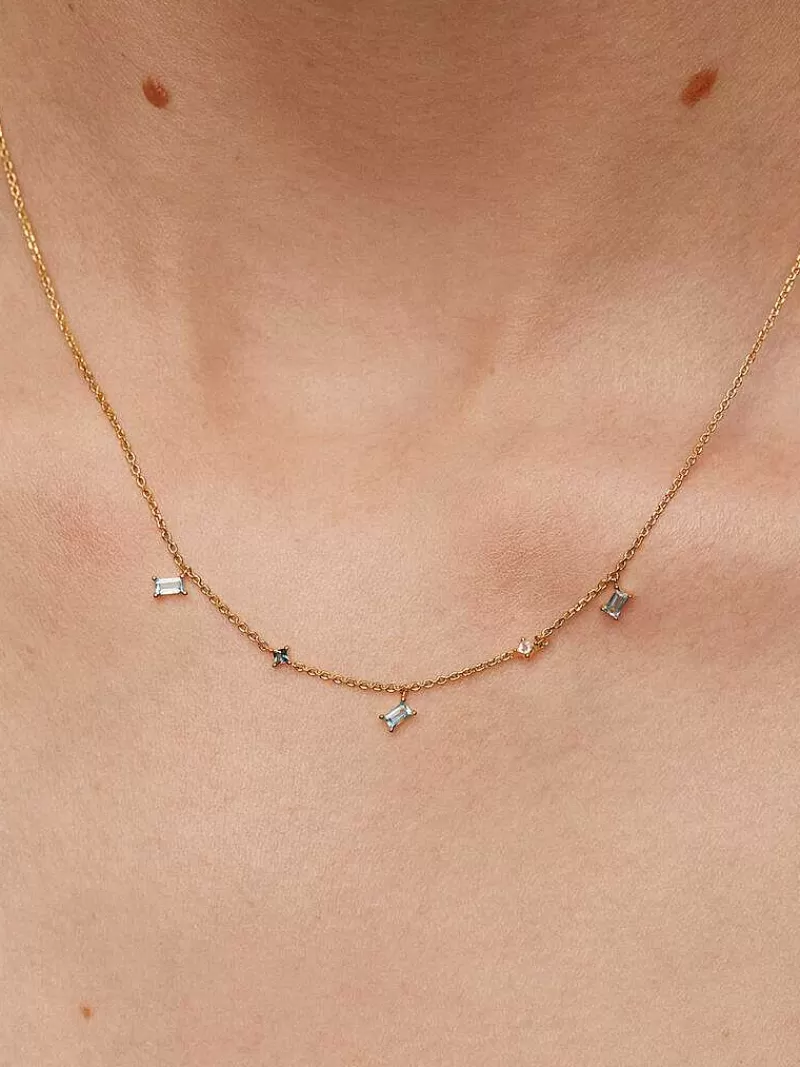 Aristocrazy Collares De Plata-Collar De Plata 925 Banada En Oro Amarillo De 18K Con Topacios Azul London, Azul Swiss Y Blancos
