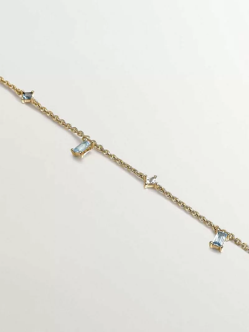 Aristocrazy Collares De Plata-Collar De Plata 925 Banada En Oro Amarillo De 18K Con Topacios Azul London, Azul Swiss Y Blancos