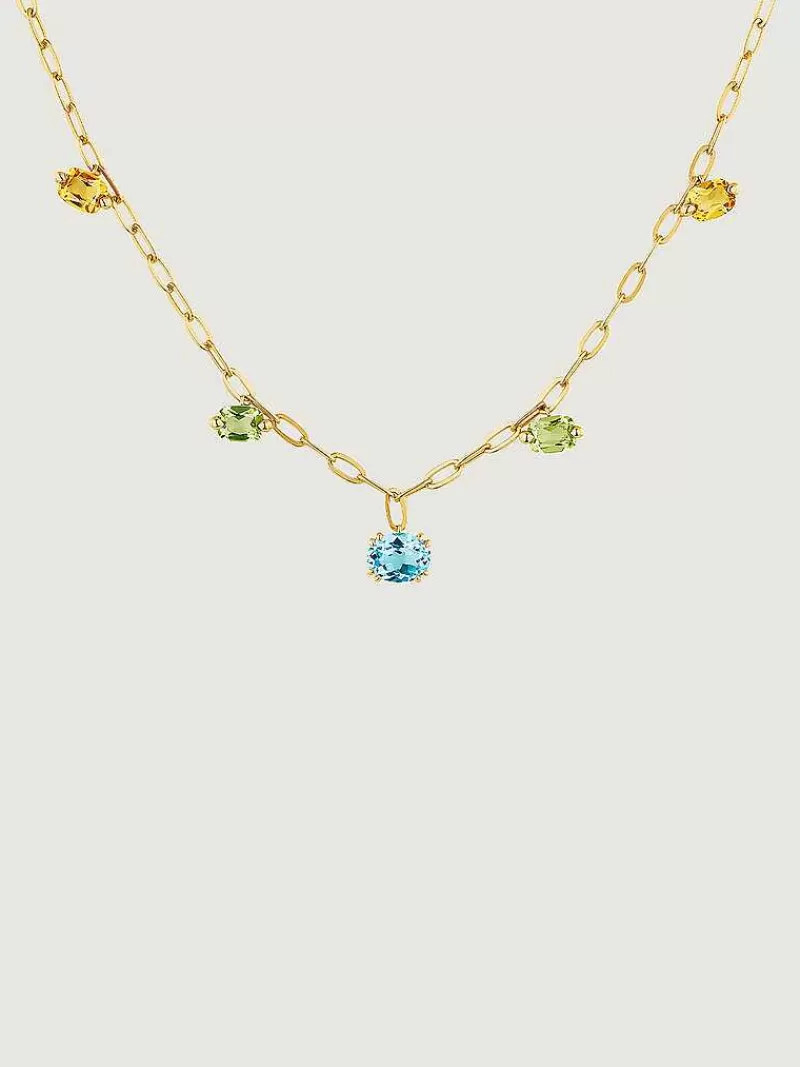 Aristocrazy Collares De Plata-Collar De Plata 925 Banada En Oro Amarillo De 18K Con Topacios Azul Swiss, Peridotos Verdes Y Citrinos