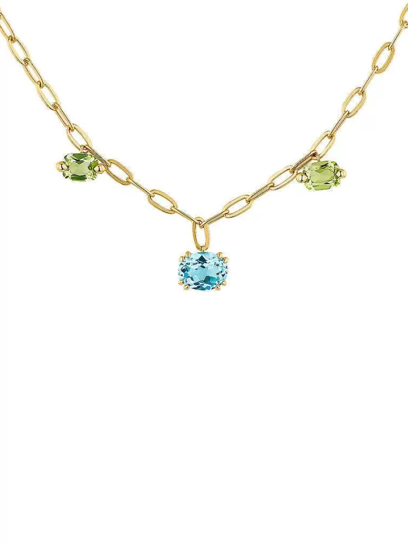 Aristocrazy Collares De Plata-Collar De Plata 925 Banada En Oro Amarillo De 18K Con Topacios Azul Swiss, Peridotos Verdes Y Citrinos