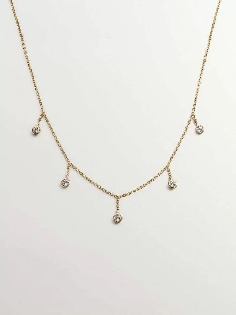 Aristocrazy Collares De Plata-Collar De Plata 925 Banada En Oro Amarillo De 18K Con Topacios Blancos