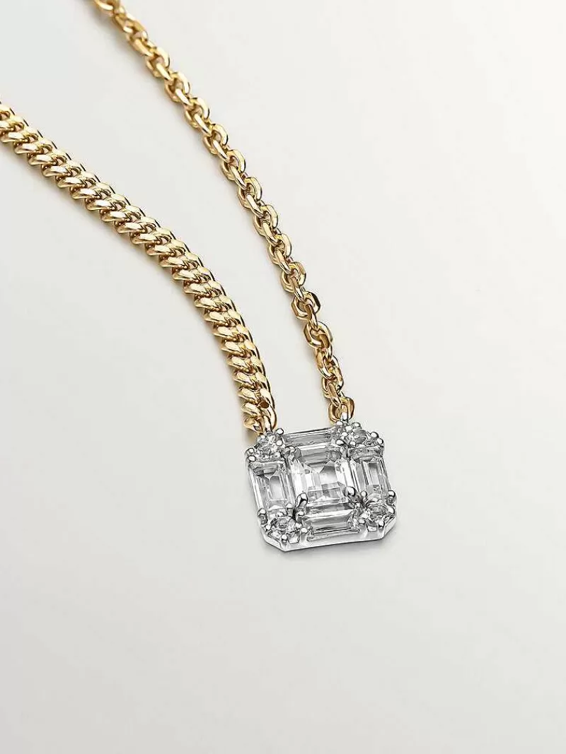 Aristocrazy Collares De Plata-Collar De Plata 925 Banada En Oro Amarillo De 18K Con Topacios Blancos