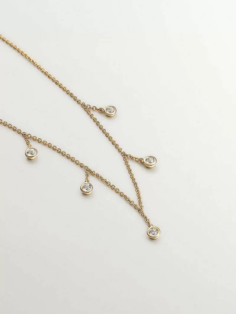 Aristocrazy Collares De Plata-Collar De Plata 925 Banada En Oro Amarillo De 18K Con Topacios Blancos