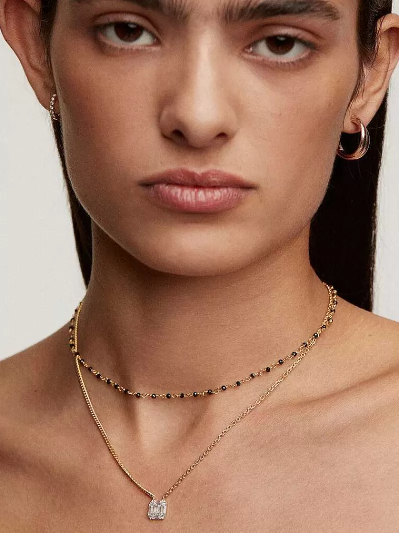 Aristocrazy Collares De Plata-Collar De Plata 925 Banada En Oro Amarillo De 18K Con Topacios Blancos