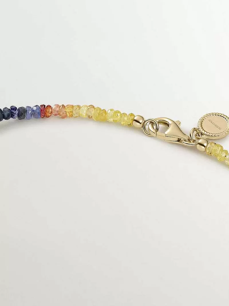 Aristocrazy Collares De Plata-Collar De Plata 925 Banada En Oro Amarillo De 18K Con Zafiros Multicolor, Rodolita Rosa Y Amatista Morada
