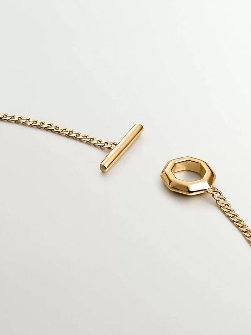 Aristocrazy Collares De Plata-Collar De Plata 925 Banada En Oro Amarillo De 18K De Eslabones Rolo Con Cierre Frontal Geometrico