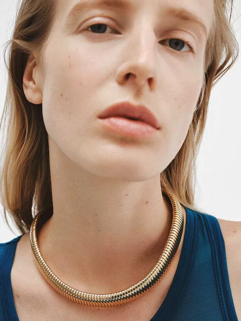 Aristocrazy Collares De Plata-Collar Tubogas Xl De Plata 925 Banada En Oro Amarillo De 18K