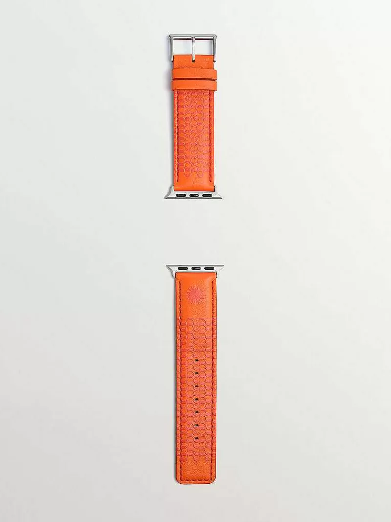 Aristocrazy Correas Apple Watch-Correa Para Apple Watch De Cuero Naranja Con Estampado De Soles