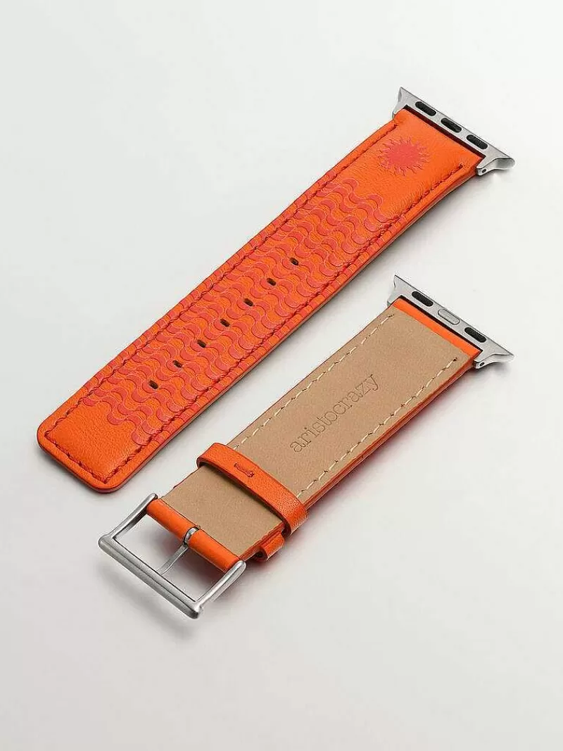 Aristocrazy Correas Apple Watch-Correa Para Apple Watch De Cuero Naranja Con Estampado De Soles