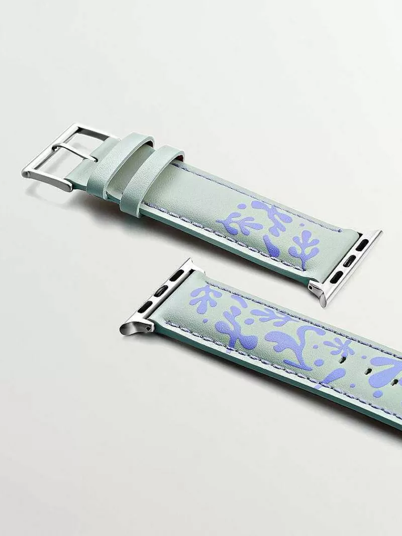 Aristocrazy Correas Apple Watch-Correa Para Apple Watch De Cuero Verde Y Lila Con Estampado Floral
