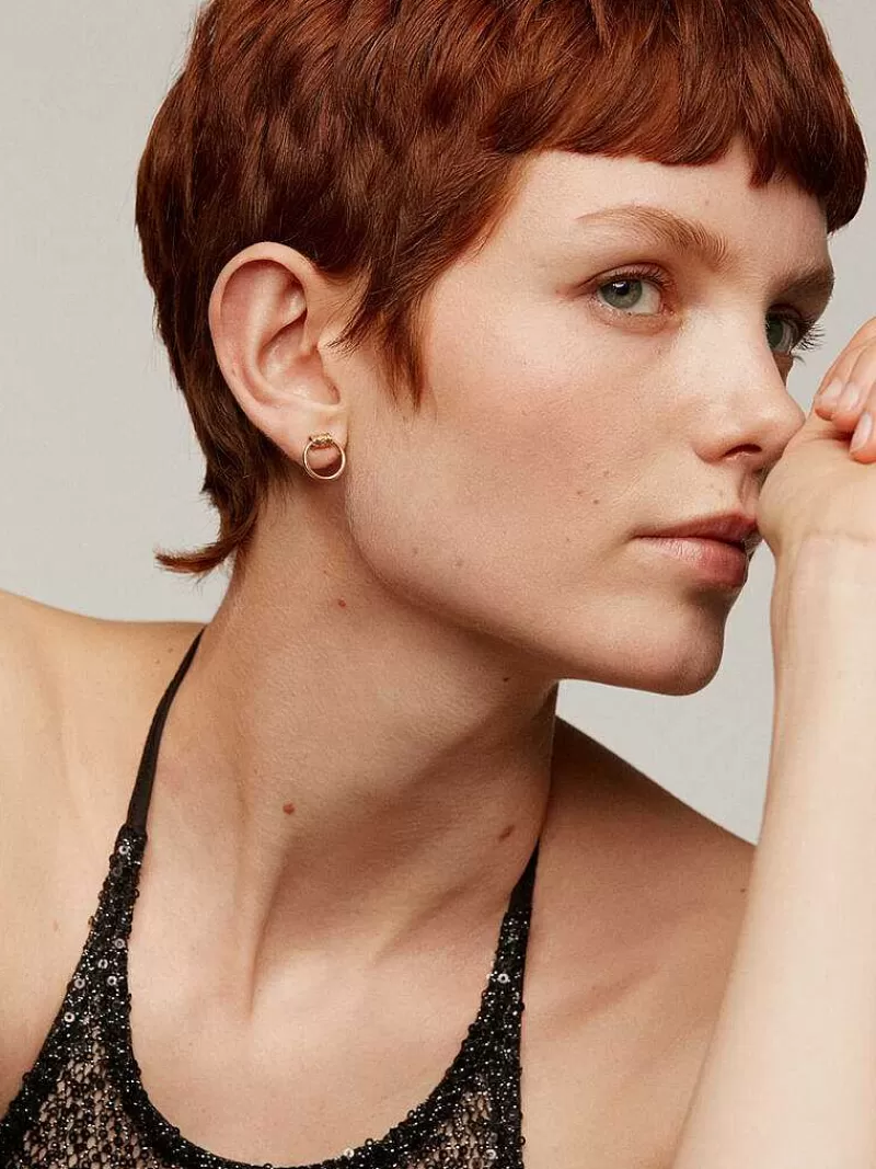 Aristocrazy Pendientes De Plata-Pendiente De Plata 925 Banada En Oro Amarillo De 18K